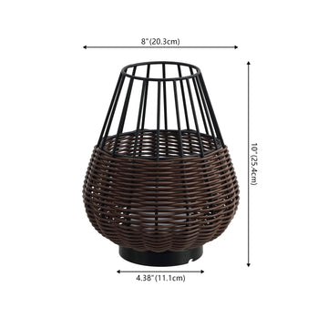 Elian 10" Modern Rustic Decorative Indoor/Outdoor Faux Wicker Rechargeable/Cordless Dimmable Integrated LED Table Lamp, Set of 2
